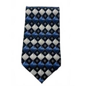 Vintage Retro DiMaggio Handmade Pure Silk Men's Neck Tie w/ Blue Gray Geometric
